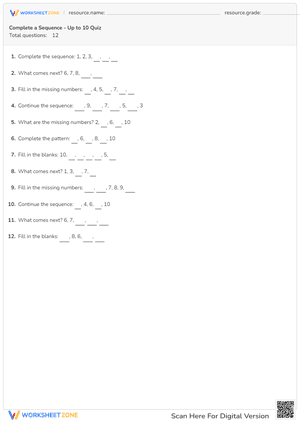 Complete a Sequence - Up to 10 Quiz