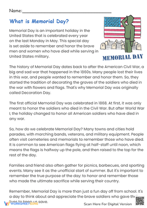 What is Memorial Day? Reading Comprehension