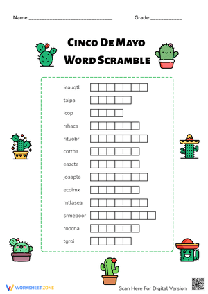 Cactus Puzzle - Cinco De Mayo Word Scramble 