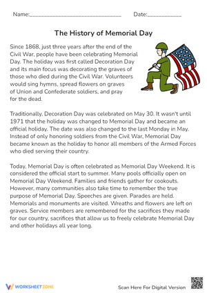 The History of Memorial Day Reading Comprehension
