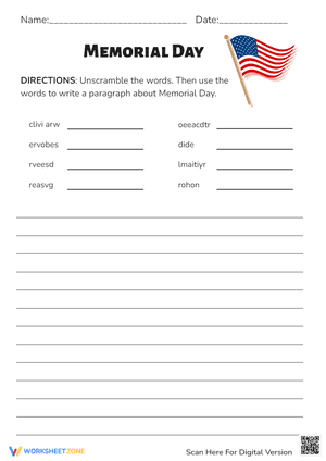 Memorial Day Unscramble and Write