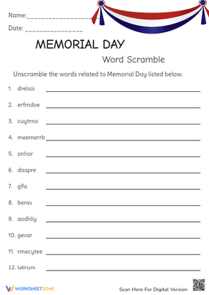 Memorial Day Word Scramble 12