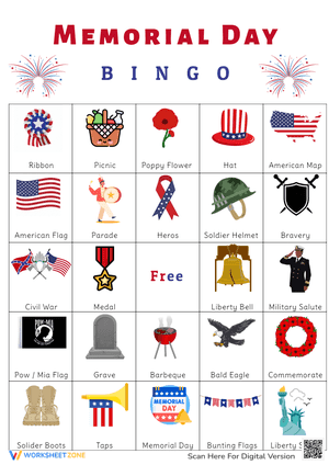 Memorial Day Bingo Card 1
