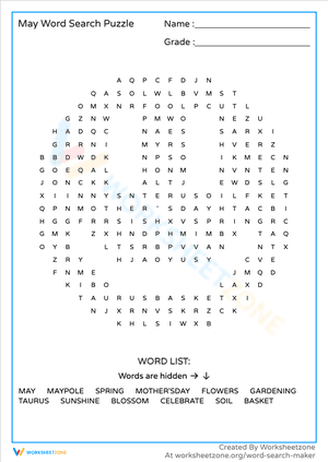 May Word Search Puzzle