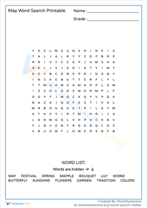 May Word Search Printable