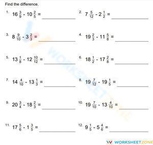 Mixed fraction subtraction