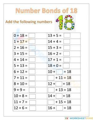 Mathematics - Number Bonds 18