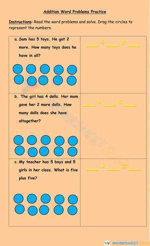 Addition Word Problems to 10
