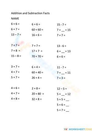 Addition and Related Subtraction Facts