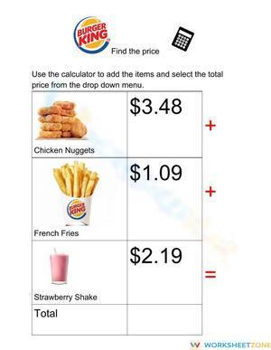 Find the Price Burger King