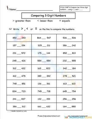 Comparing Whole Numbers Within 1,000