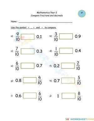 Compare fractions and decimals