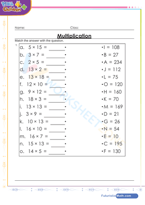 Multiplication: Matching exercise