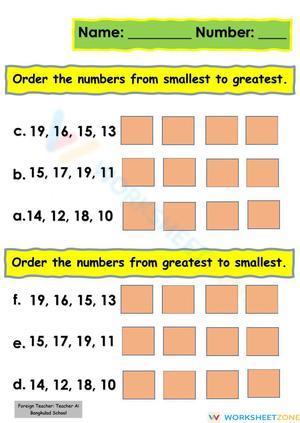 Ordering Numbers up to 20