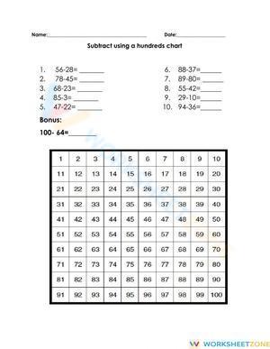 Subtracting with hundreds chart