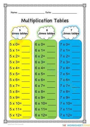 Multiplication Tables (5, 6, 7)