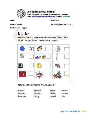 Consonant Blend BL and BR Words