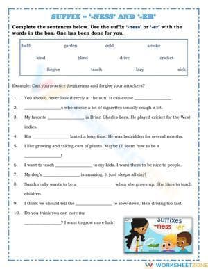 Suffix '-er' and '-ness' Worksheet