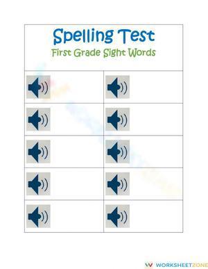 Spelling Test First Grade Sight Words Set 1