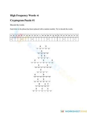 High Frequency Words - 6  Cryptogram Puzzle -1
