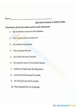 Unit 5 Lesson 1 Quiz Verbs