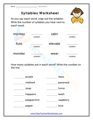 Review Syllables Worksheet