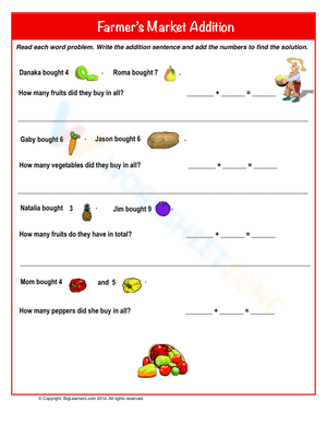 Addition word problems for grade 1