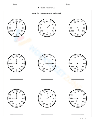 Telling time with Roman Numerals 3