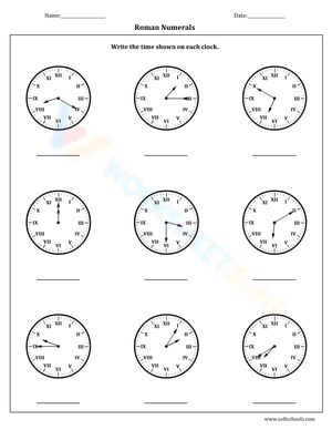 Telling time with Roman Numerals 8