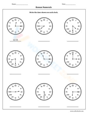 Telling time with Roman Numerals 9