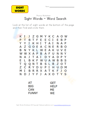 Sight Words - Word Search 5