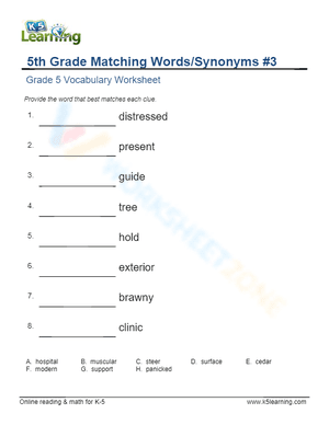 5th Grade Matching Words/Synonyms 3