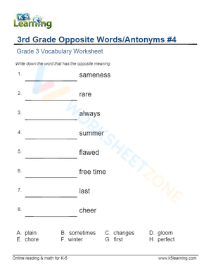 3rd Grade Opposite Words/Antonyms 4