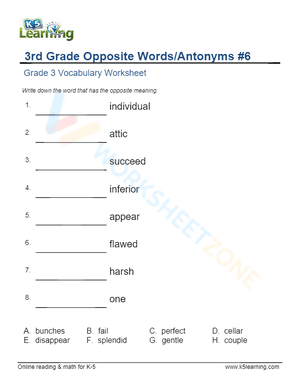 3rd Grade Opposite Words/Antonyms 6