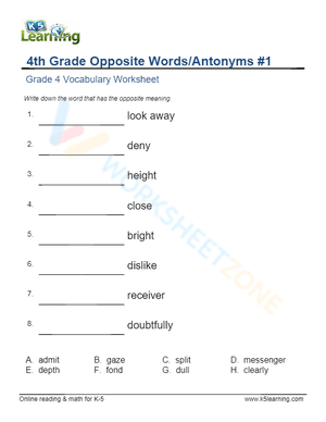 4th Grade Opposite Words/Antonyms 1