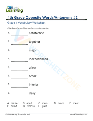 4th Grade Opposite Words/Antonyms 2