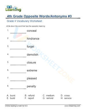 4th Grade Opposite Words/Antonyms 3