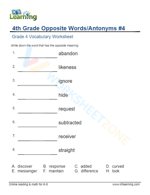 4th Grade Opposite Words/Antonyms 4