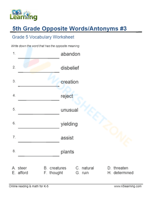 5th Grade Opposite Words/Antonyms 3