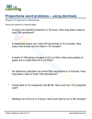 Proportions word problems – using decimals 2
