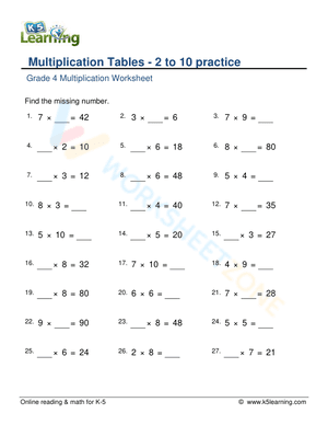 Multiplication Tables - 2 to 10 practice 9