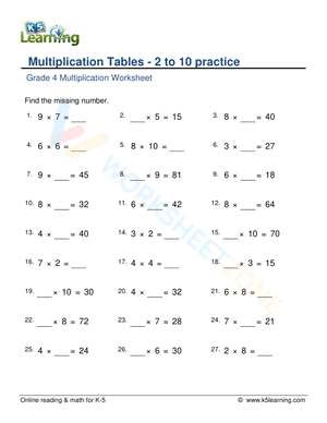Multiplication Tables - 2 to 10 practice 11