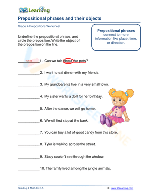 Prepositional phrases and their objects 1