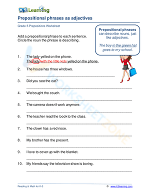 Prepositional phrases as adjectives 6
