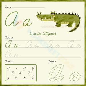 Trace, find, and color the cursive letter A
