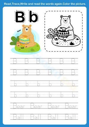 Read, trace, write and color - Letter B