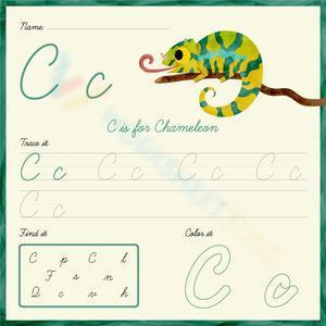 Trace, find, and color the cursive C