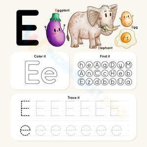 Letter E - Color, find, and trace