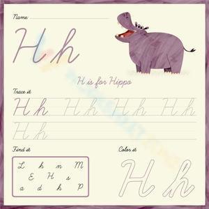 Trace, find, and color the cursive H