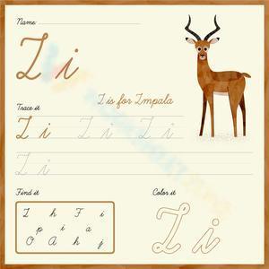 Trace, find, and color the cursive letter I
